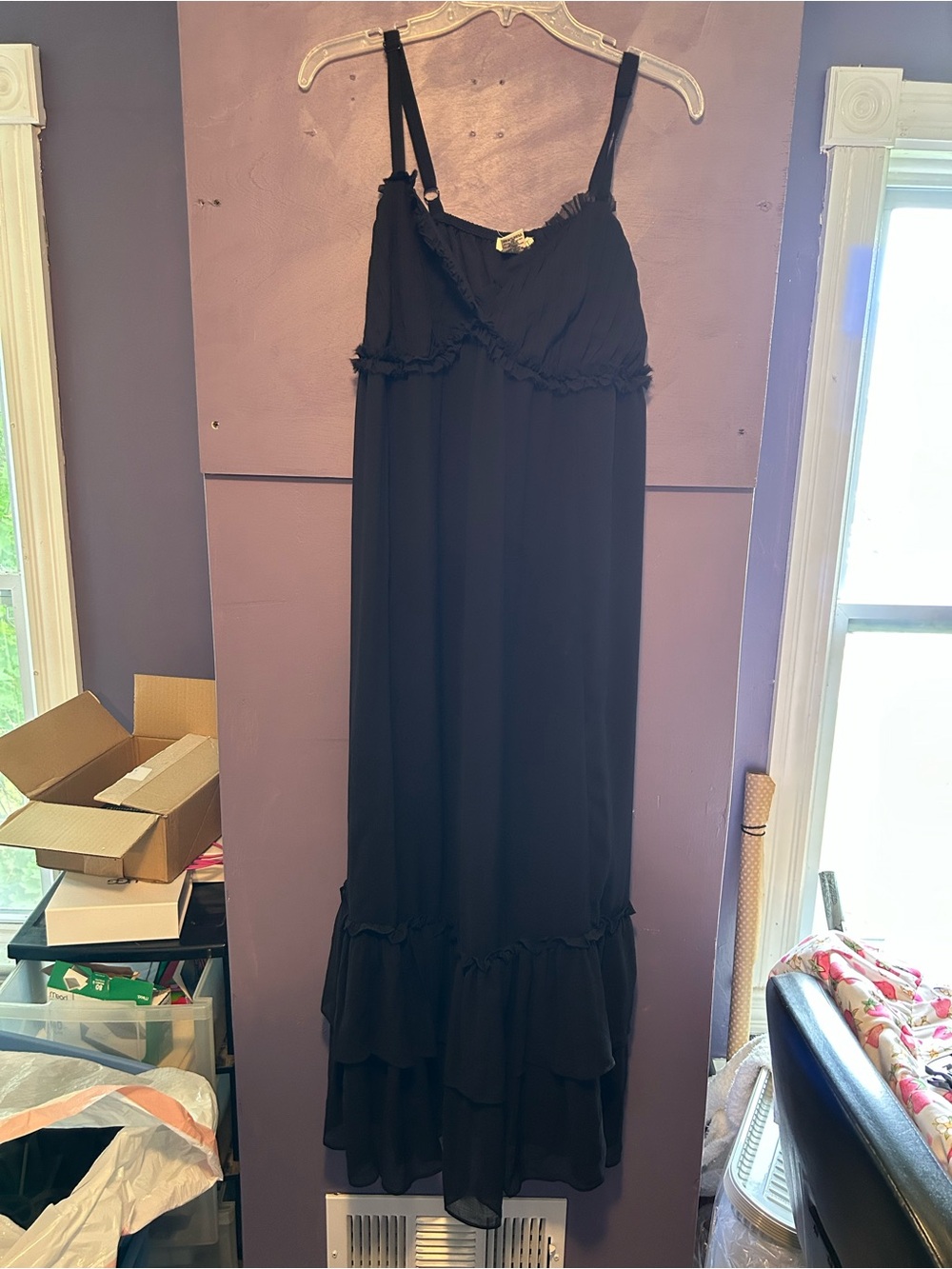 Torrid Festi Black maxi dress with ruffles, size 00 nwt